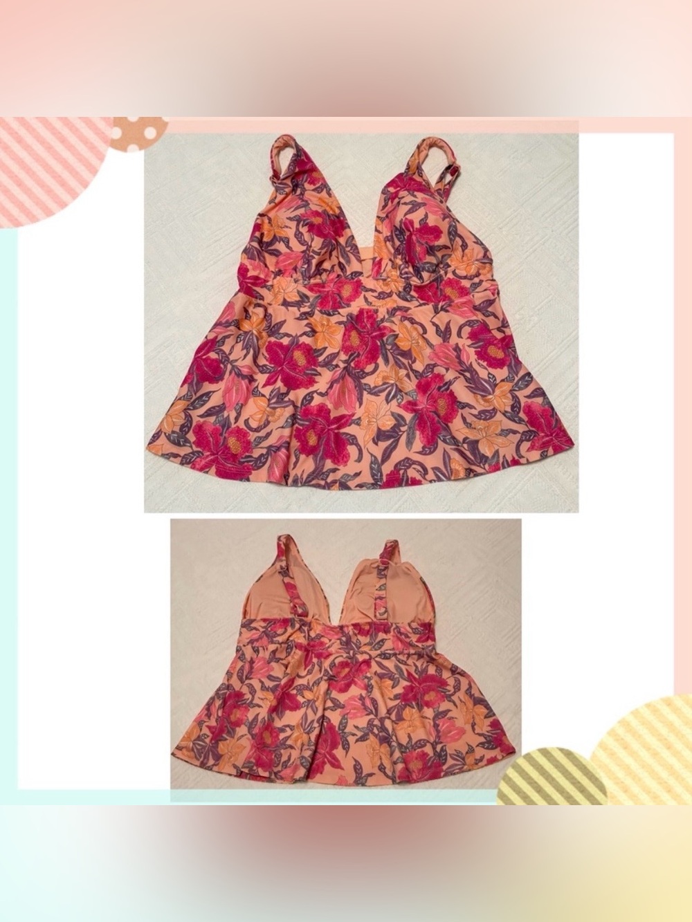 Swim tankini - Old Navy - XL - flowy orange & pink floral swim top